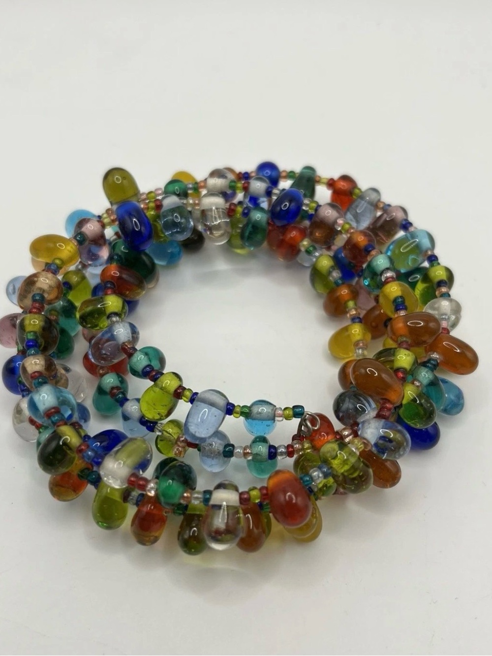 Glass Beaded Multicolored Memory Wire Wrap Bracelet